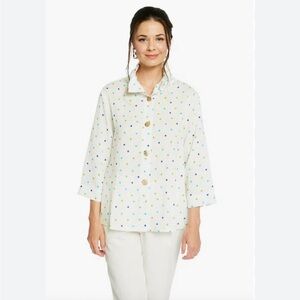Fridaze Linen Flora Jacket Top Polka Dots Size XS